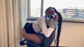 Pink Foxx Tied to Office Chair