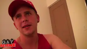 Cute gay teen with a nice body sucking a stranger's big cock