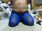 japanese crossdresser MILK  in royal blue tights