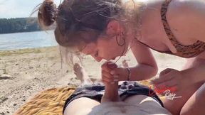Public Beach Blowjob with Skinny Slut Vallery Ray