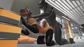 Gay twink gets railed raw by furry werewolf in gym locker room