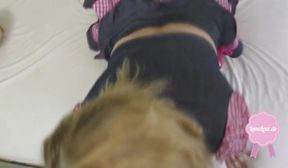 Blonde bitch fucked in a dirndel and full of cum