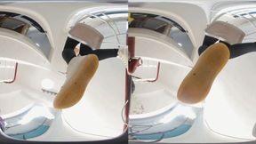 3D QINGQING sports shoes trampling on human-shaped carpet from a point of view (POV)