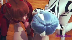 Shinji's Room Heat – Evangelion 3D Hentai Threesome with Asuka & Rei Sucking Dick for Cumshots & Pussy Fucks