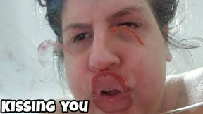Kissing Through Glass Table - Deformed Face Kisses POV
