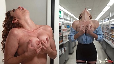 Young Italian woman in white lace panties was lustfully fucked by an old man in the mall office.[AI]
