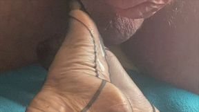 Mrs Mature Feet getting special cream on her FF Nylons