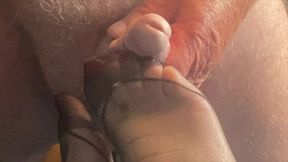 Mrs Mature Feet getting special cream on her FF Nylons