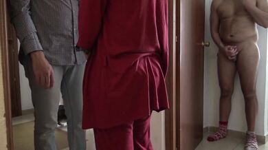 Horny cuckold wife sucks of 18 year old delivery boy while husband is watching