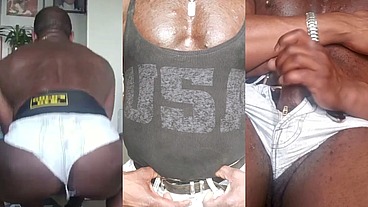 Muscle Butt Revealing White Cutoffs Squat & Wank Scenes