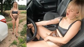 Blonde cranking Toyota and gets horny