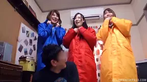 Sexy Trio of Asian Beauties Enjoying Dual Men in Steamy Sex Scene