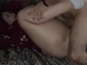 Bull cums on hotwifes wet pussy and husband fingers it in