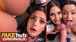 Sex - Quick cum in panties in the college study room leads to petite girl getting cum dripped on her pretty face