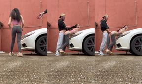 Slutty White Girl Bent Over The Car