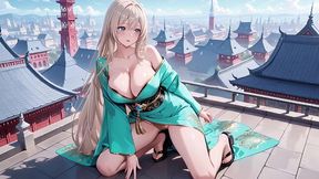 emerald kimono queen! languidly sprawled on the sun-drenched bedroom bed, she gazes back with a sleepy allure. the silk sheets whispering against her skin, fingers pressed to lips in a shy shhh... fro