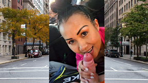 Public P-O-V blowjob in a car by horny & titty Asian MILF hoe