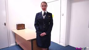 Big tittied milf tales off sexy uniform and masturbates wet alluring pussy