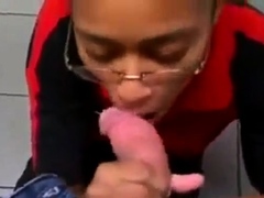 Black Store Clerk sucks white cock on the job Ebony