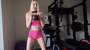 Personal coach penetrates hot busty Blonde's throat after workout