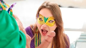 Happily takes it on all fours to celebrate Mardi Gras