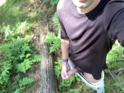hiking dude shows his cock and cums
