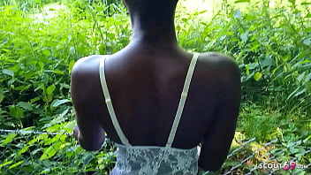 German Black Ebony Teen Zaawaadi Quick Outdoor Sex with white Guy