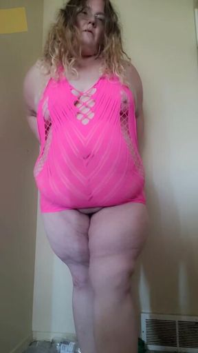 Showing off my hot pink body stocking lingerie