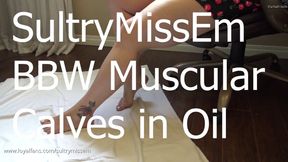BBW muscular calves in oil