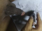 Cum on male cock hair while shaving