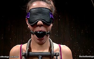 Shackled slave pussy fucked with dildo