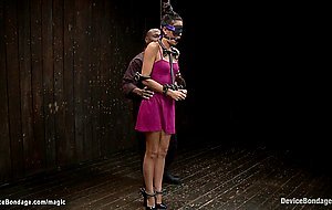 Shackled slave pussy fucked with dildo