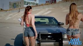 Lesbian lovers Angel Youngs and Sybil go wild outdoors