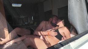Pregnant couple fucking in a caravan