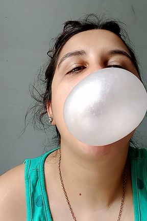 Green Balloons and Pink Bubblegum Close up Blow - Bunny Looner