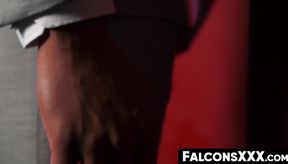 Two horny guys blowing each others dicks through a glory hole in a hot encounter