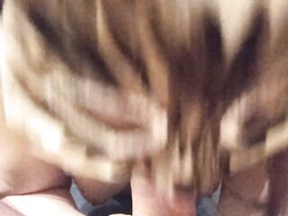Oral job with oral-sex creampie ending, Spunk flow in throat, POV