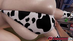 Big Tits Anime Girl in Cow Cosplay 3D Hentai in Subway - Big Ass Spanking & Whipping Until Red &mdash;  Floor Pussy Fingering with Close-Up Views Squirt
