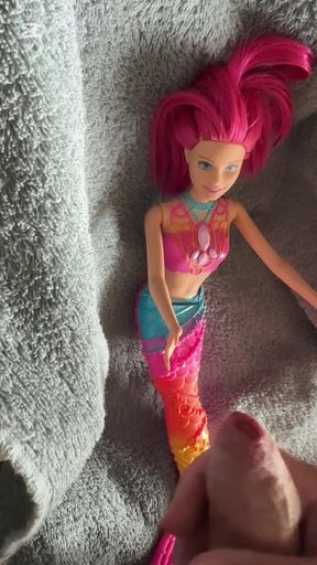 Cumshot on Barbie Mermaid Doll