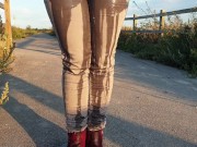 Alice - Totally pissing my tight jeans in public as cars drive by! ;)