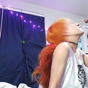 Petite redhead gives amazing blowjob &amp; then bends over, finishing inside her while she grinds on my dick