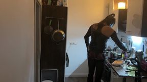 Dominant MILF Stretches Latex Sub's Ass Wide in Kitchen