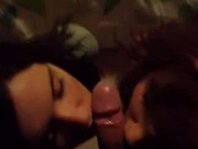 White college girls share my cock on POV video after party