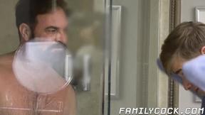 Joining my step daddy Kristofer Weston in the shower so I can suck his cock
