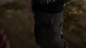 helping him pee in the street