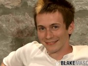 Blonde British twink Russel wanking off after hot interview