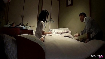 Petite Asian Virgin Teen seduce to First Time Suck by old ugly Guy at Overnight in Uncensored Japan Porn