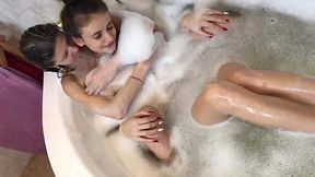 Skinny Lesbians Masturbate in Bath