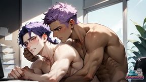 The Horny, Purple-haired Office Muscle Is Spraying with Orgasmic Excitement!