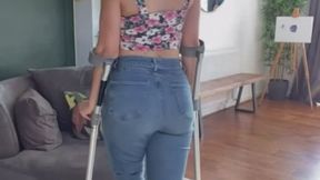 Amputee SBK super sexy trying high heels crutching